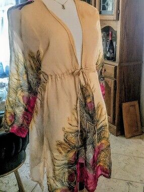 VENUS PEACOCK Magenta Sheer Scarfed Cover-Up.  Has A Tie Under The Bust